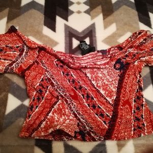 Red sequence crop top.